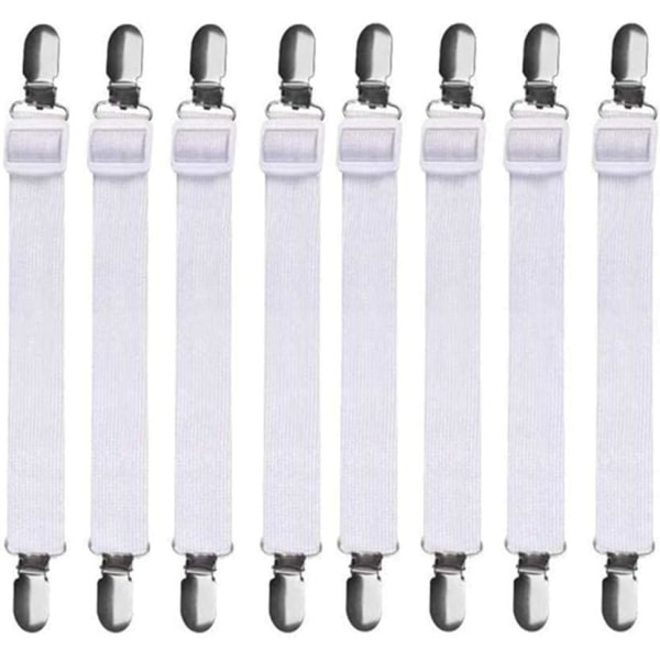 IC 8 stk (60cm til 200cm) Justerbare Lakensbånd, Justerbare Spændere, Passer til alle senge og madrasser, Sort
