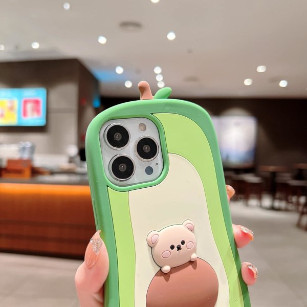 IC 3D Avocado Case iPhone 13 Pro, iPhone 13 Pro Avocado Case, 3D Söt tecknad Barn Flickor Kvinnor Kawaii Lovely Bear Avokado Form