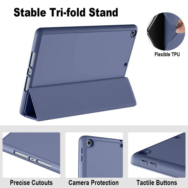 IC Passar för iPad 7/8/9 Skyddande Skal 10,2 tum Universal Silikon med Pennhållare Flat Case Cover (1-pack, lavendel)