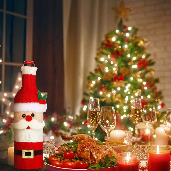 6 stk. Juletrøje Cover, Håndlavet Vinflasketrøje til Juledekorationer