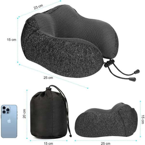 IC Memory Foam nakkeputer, reisepute med hette, komfortabel nakkeputer