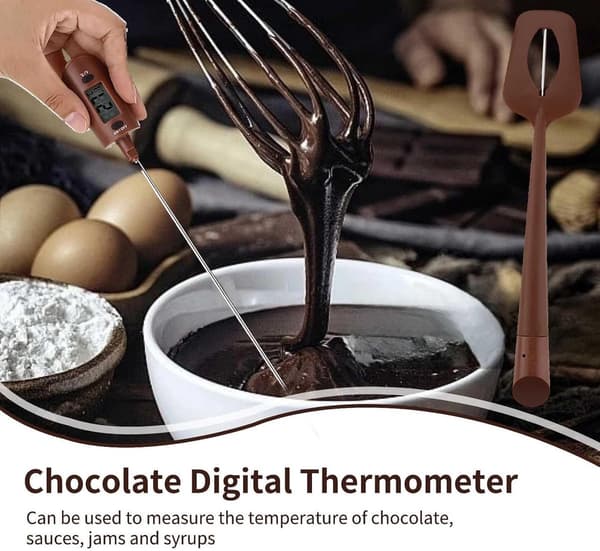 Digital chokladtermometer med spatel, 2-i-1 kökstermometer med metallprob, LCD-display för såser, sylt, sirap, bakning, brun