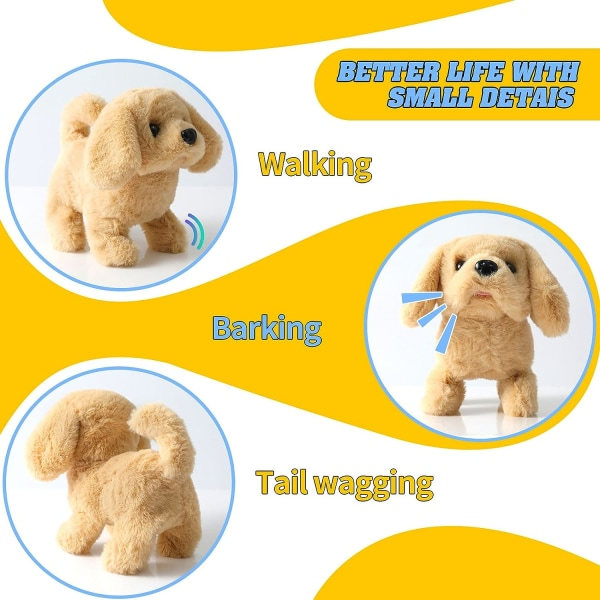 IC Plysch Golden Retriever Leksakshund Elektronisk Interaktiv Hund - Promenader, Skällande, Viftande Svans, Sträckande Husdjur (Golden Dog)