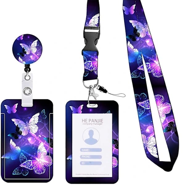 ID Card Holder with Various Pattern Prints, Sliding Opening, Lanyard and Multiple Carrying Options, Transparent Card Protector, Portable Retractable Badge A A