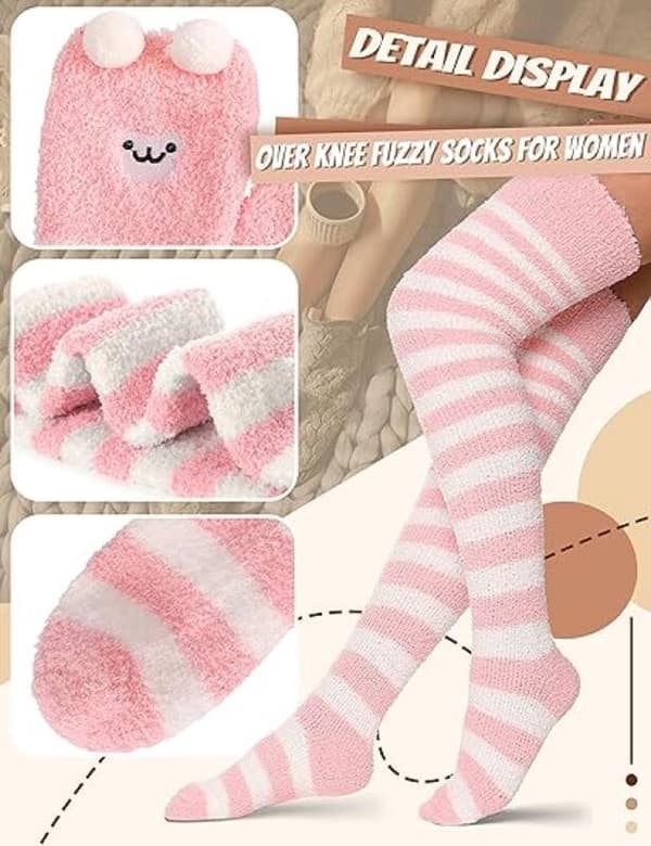 2 par knæstrømper - varme, bløde fleecestrømper til kvinder, vinterhjemmestrømper, fluffy sovestrømper - koralfleece, tyk plys