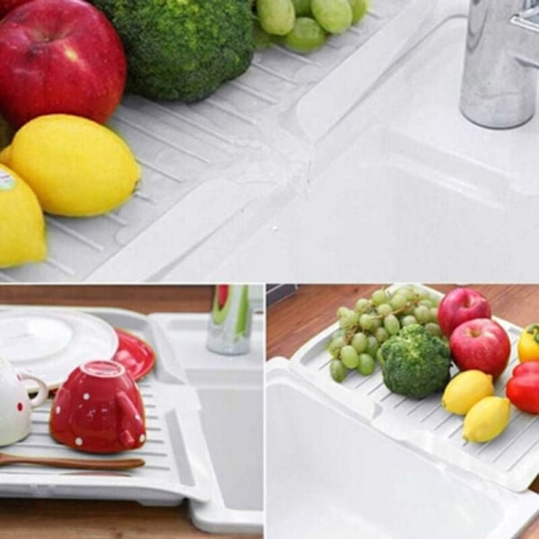 Premium Oppvaskstativ Plast Oppvaskstativ Matte Oppvaskstativ Oppvaskkum Sideavløp Skrått Dreneringsbrett for Gryter, Panner,