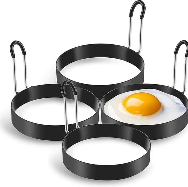 4-dels stekt eggform - Eggringsett - Stekte eggformer i rustfritt stål - Pannekakeform - Eggbakeform - Kjøkkenbakeform