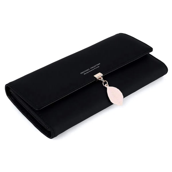 Stor damplånbok-läder damplånbok med telefonfack svart