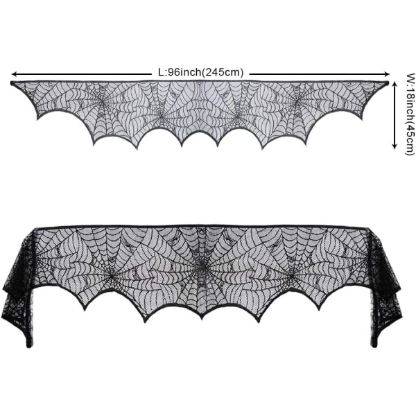 IC Halloween Cobweb Öppen spis Scarf, svart spets Spiderweb Mantle Scarf för Halloween Hem Party Supplies, 18 x 96 tum