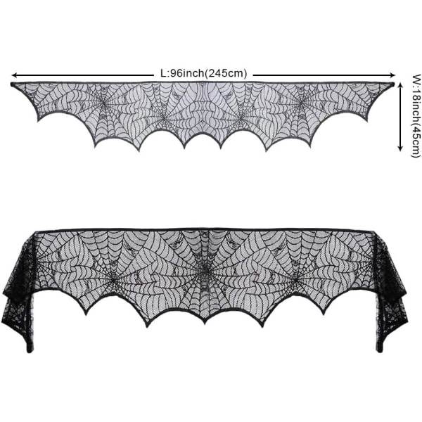 IC Halloween Spindelnät Öppen spis Halsduk, Svart Spets Spindelnät Mantel Halsduk för Halloween Hem Fest Tillbehör, 18 x 96 tum