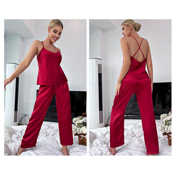 Pyjamas Sexiga damunderkläder Satin nattkläder Red L