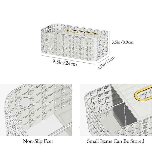 Tissue Box & Desk Organizer, Rectangular Tissue Box Exquisite Acrylic Tissue Box for Remote Control Glasses
