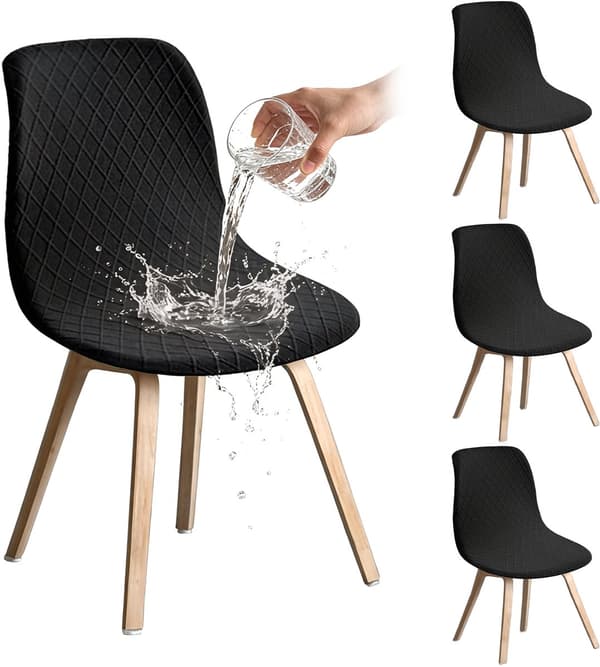 4-pak universelle strækbare spisebordsstolebetræk, polyester, maskinvaskbare, køkken og spisestue, sort, 45–52×40–46×40–48 cm