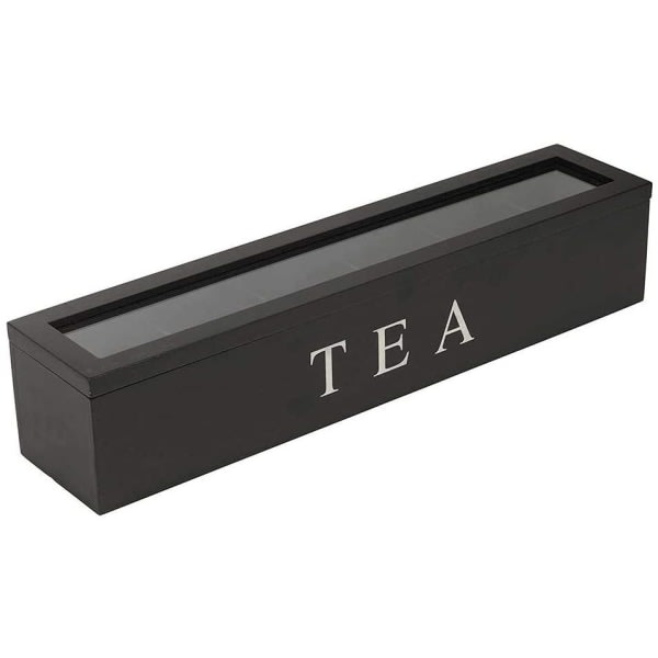 IC Förvaringslåda för te och tepåsar, svart telåda av trä med 6 st Schwarz