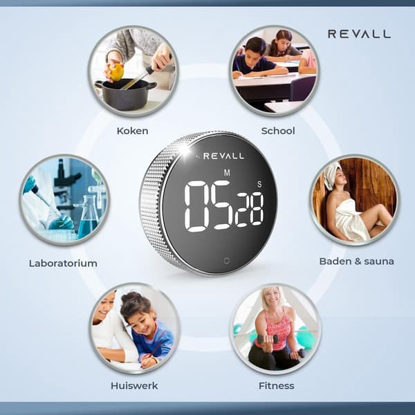 REVALL Digital kökstimer med magnetisk baksida, LED-display, justerbar volym, minnesfunktion, nedräkningstimer för matlagning, svart