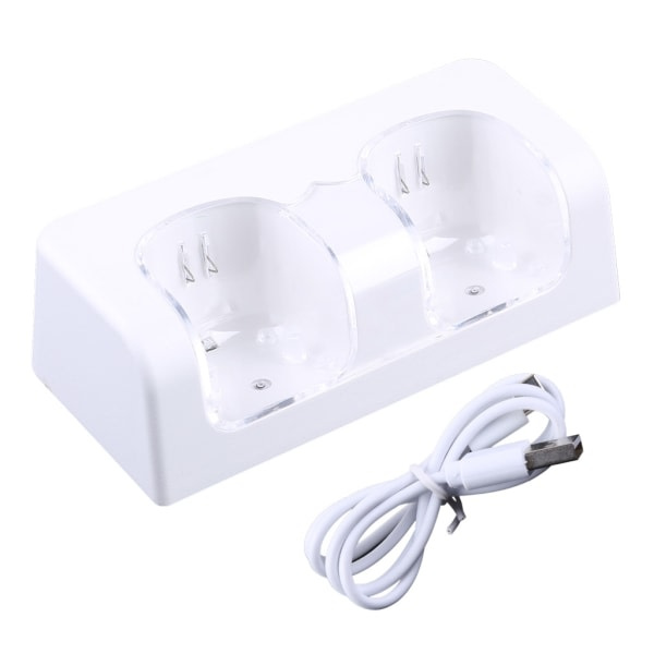 Fjernkontroll Dobbel Ladestasjon + 2 Batterier til Wii Gamepad, Lader med LED-lys Hvit