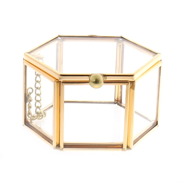 IC Geometrisk glas smyckeskrin Smycken Organisera Hållare Ring Box Guld