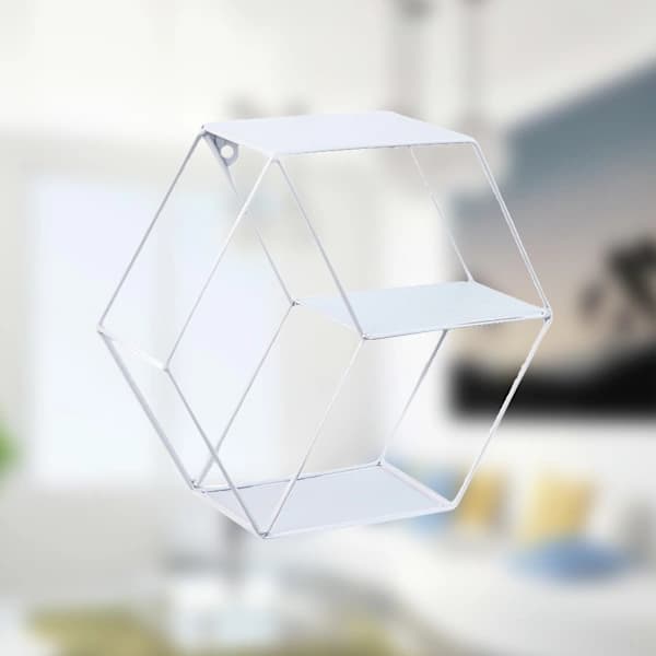 Creative Nordic Style Hexagon Storage Shelf Wrought Iron Double Layer Wall Shelf 1x 1x