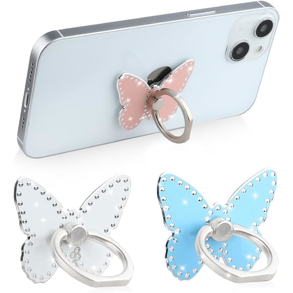 IC 3st Diamond Butterfly Puhelin Ring Hållare 360° Roterande Metall