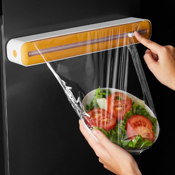 IC Magnetisk påfyllningsbar plastfoliedispenser med skärare, tenn yellow