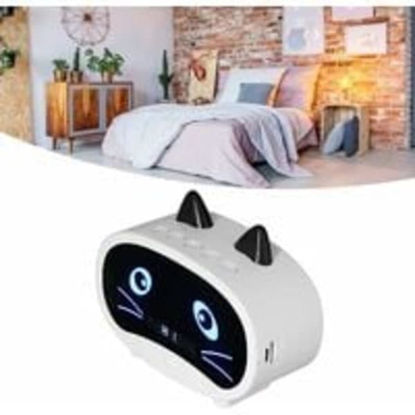 IC Tecknad kattväckarklocka dubbel väckarklocka, Bluetooth-högtalare, handsfree-samtal