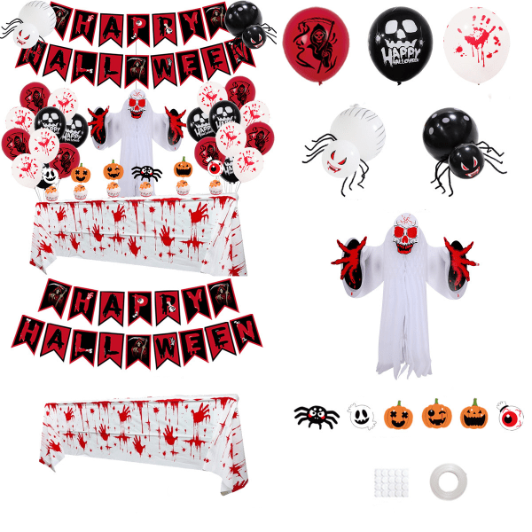 IC Halloween ballongsats med blodiga händer och spöken eller dödskalle ballonger med festdekorationer för bordsblodduk, stil D