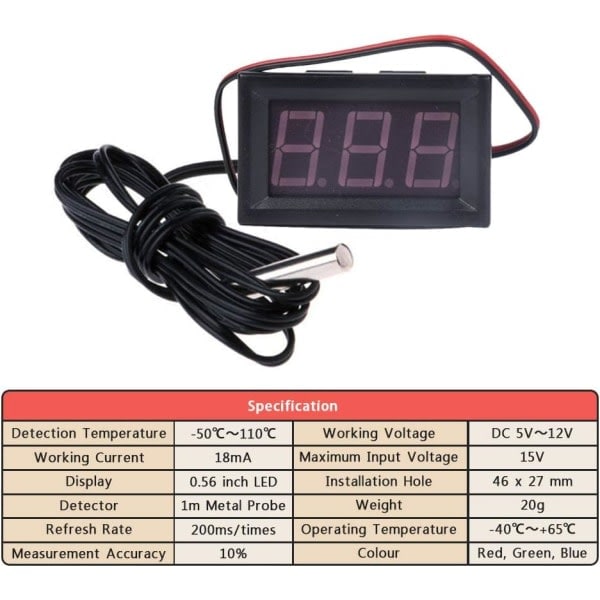 IC Viftevarmer Digital Termometer 12V Mini Temperaturtester