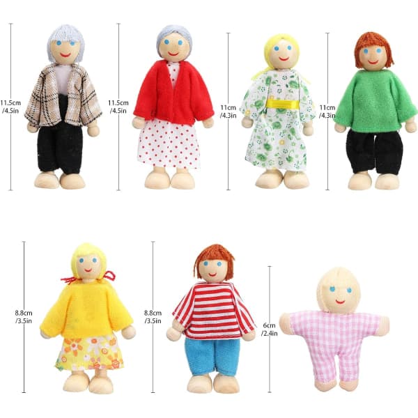 Dockhus, Dockhusmöbler, Dockhus i trä, Set med 7 personer Dockhustillbehör för dockhus Barn Barnleksak