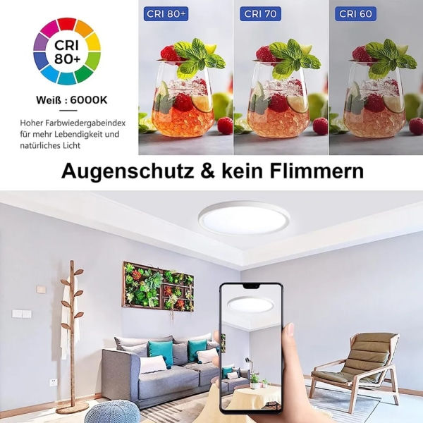 36W Ø38CM Kallvit Platt LED-taklampa, 2500LM Rund Vit Taklampa för Vardagsrum Sovrum Badrum Kök Hall