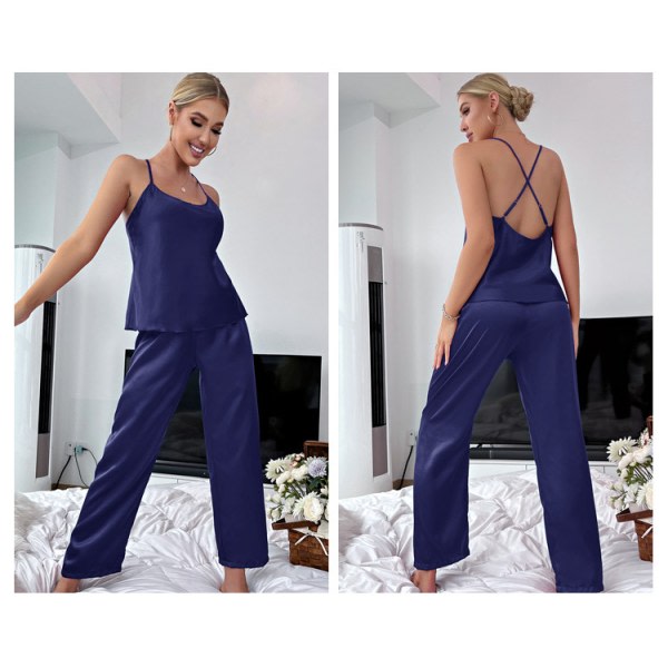 Pyjamas Sexy Dameundertøy Satin Nattkjole Navy S