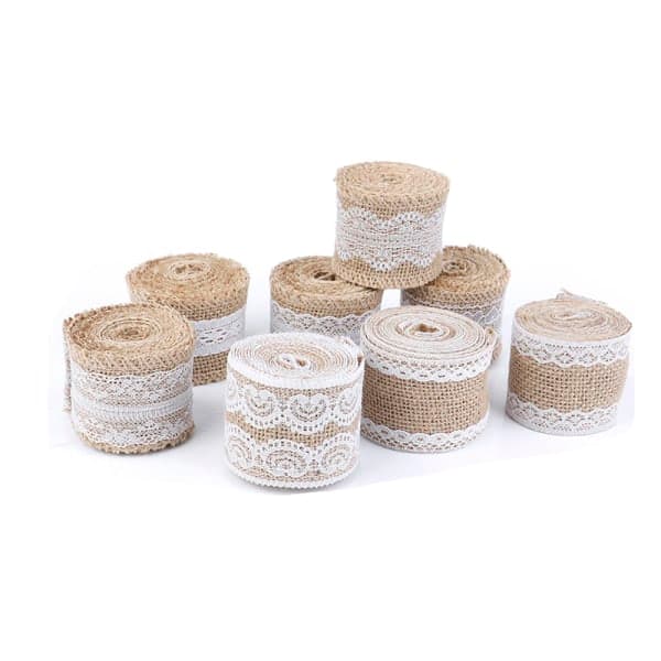 IC 5 stk 2 Meter/Rull Jute Burlap Hessian Spetsbånd Hvit Spets Tri White 5 stk