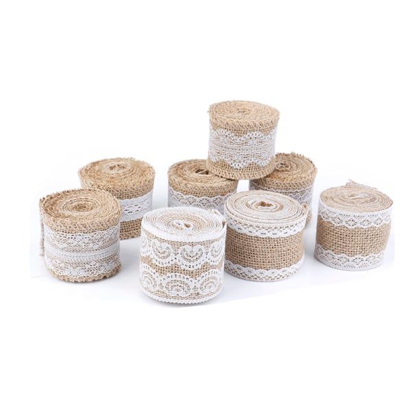 IC 5 stk 2 Meter/Rulle Jute Burlap Hessian Spetsbånd Hvid Spets Tri 5 stk