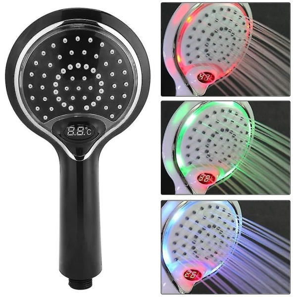 Håndholder LED-duschhuvud 3 farger byt til vann, LED-duschhuvud med temperatursensor digital skjerm, temperaturkontroll dusjspruta