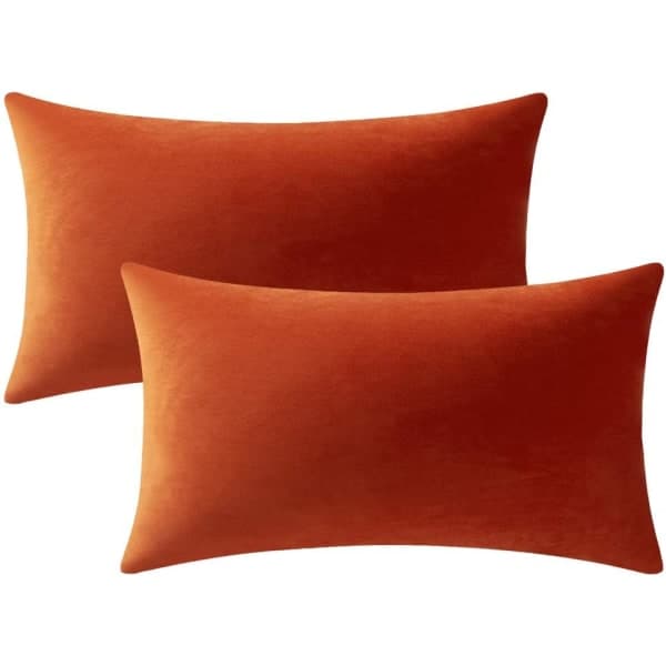 IC Kuddfodral 12x20 Bränd Orange: 2-pack Mysig mjuk sammet rektangulära kuddfodral för lantlig inredning, IFENG