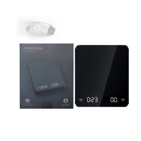 IC Kaffevekt med timer, 0,1 g/3 kg USB, oppladbar digitalvekt