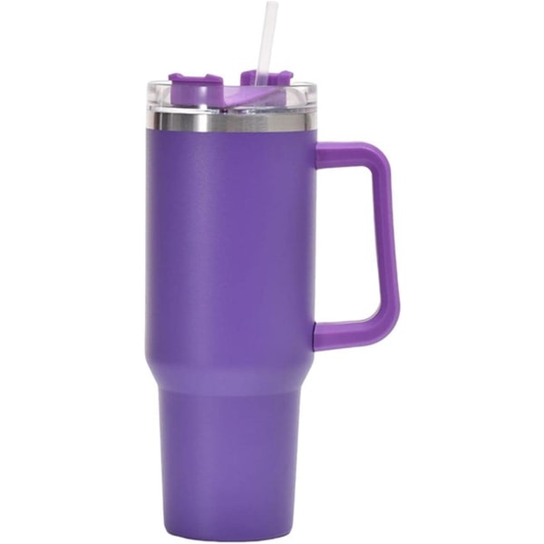 IC Tumlare med handtag och halmlock Isolerad Återanvändbar läckagesäker vattenflaska i rostfritt stål Resemugg kaffekopp Light Purple