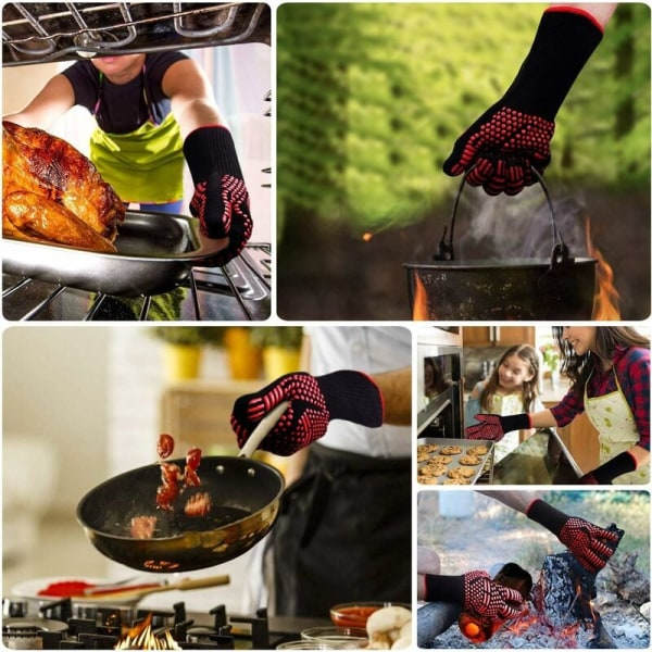 IC Värmeisolerande Handskar Halkfri Silikon BBQ-Handskar Anti-Skållningshandskar för Mikrovågsugn (Svart * One Size)