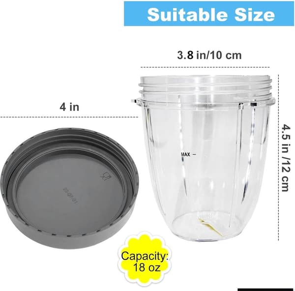 Mixerkoppar Ersättning Passar NutriBullet 600W 900W, 18 oz Kopp med Lock, 2-pack