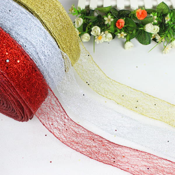 Juletræsbånd Mesh Glitter Bånd Dekoration Gave til sølv