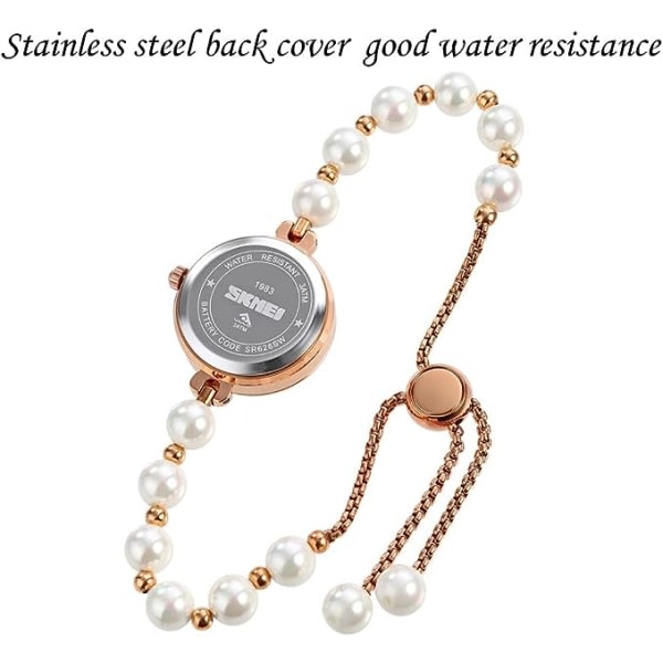 IC Klockor för kvinnor Elegant set Rose Gold Strass Watch med naturliga pärlor Armband Damarmband Klockor