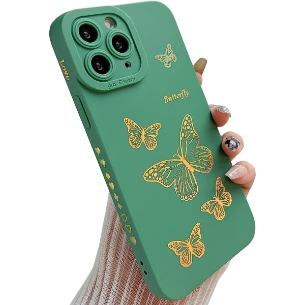 IC iPhone 11 Pro Max-deksel (2019 6.5), Söt Pläterad Love Heart Back Bling Butterfly med kamera, Grön