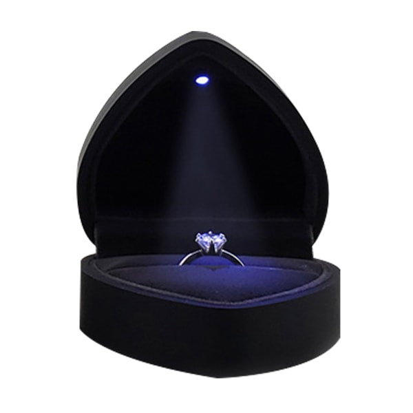 IC LED Ring Box Hjärtformad sametshållare Box med ljus för förlovning-svart