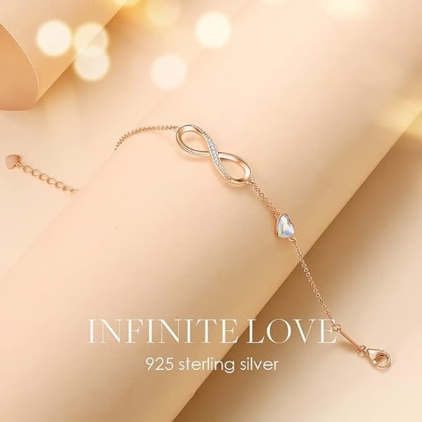 IC Infinity Heart Symbol Charm Link Armband for kvinner 925 Sterling Silver Rostfritt stål Justerbar Jubileumssmycken Födelsedagspresenter