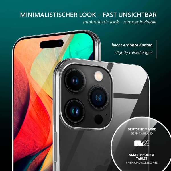 IC-fodral kompatibelt med Apple iPhone 15 Pro Max – silikonfodral, helt transparent, transparent mobiltelefonskydd