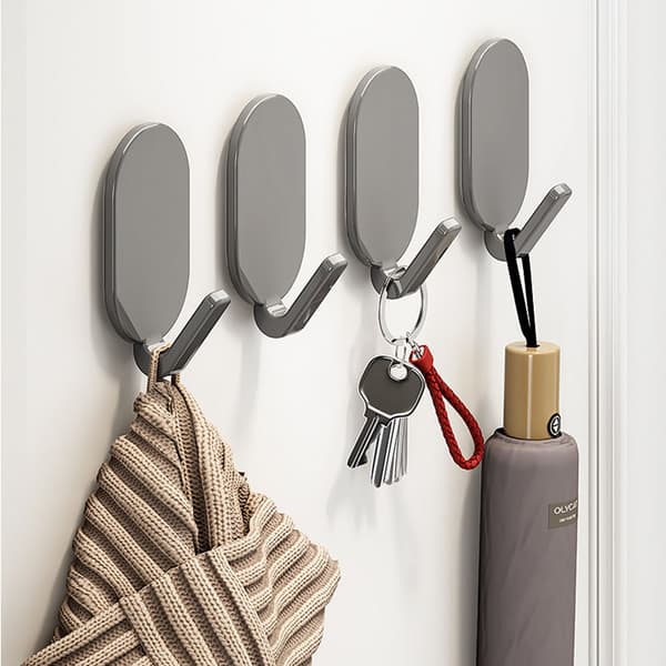 Självhäftande väggkrokar, oval ABS starkt grepp, för badrum kök släta ytor, silver, 5-pack Black