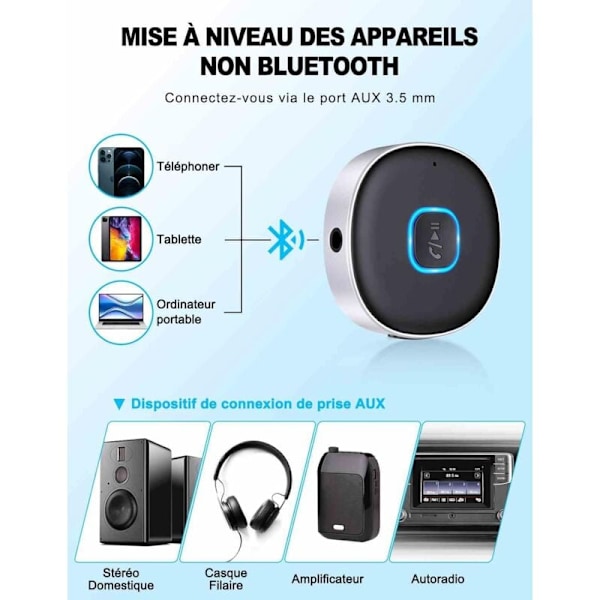 Bil Bluetooth Mottaker, Bluetooth 5.3 Jack Adapter, Bluetooth Mottaker Håndsfritt Anrop, Dobbel Tilkobling