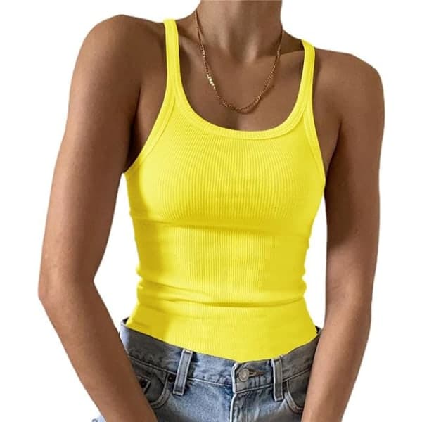 IC Ærmeløs Tank Top Dame Formpassende Scoop Neck Ribbet Basic Cami-Toppe (Store)