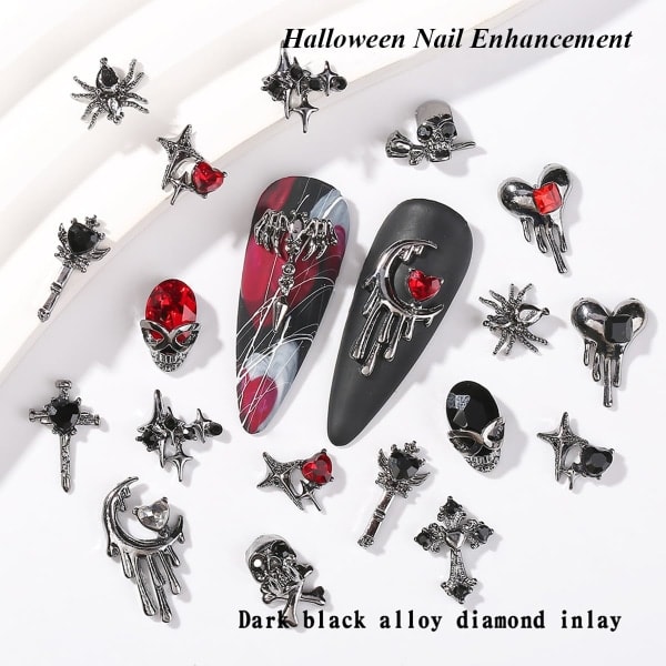 IC Halloween-kynsikoristeet akryylikynsiin 16 kpl 3D-seos hämähäkin kallo Halloween-koristeet kynsiin koristelu Halloween-kynsivarusteet