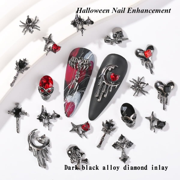 IC Halloween nagelberlocker for akrylnaglar 16 st 3D legering spindelskalle Halloween berlocker for naglar dekorasjon Halloween nageltillbehör