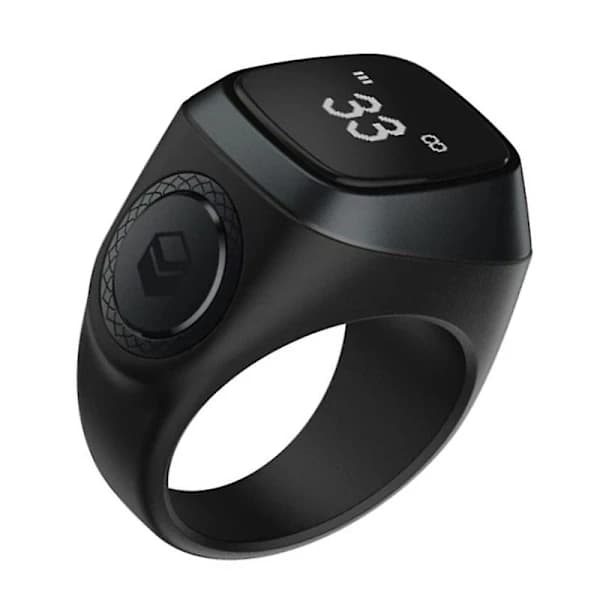 Smart Tasbih Tællerring Til Muslimer Zikr Digital Tasbeeh 5 Bøn Tid Påmindelse Bluetooth Sort Black